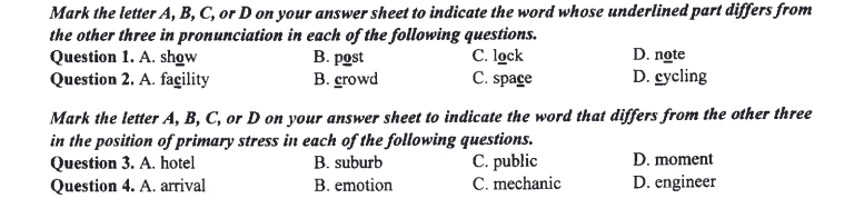 câu 1-4 đề minh họa tiếng anh vào 10